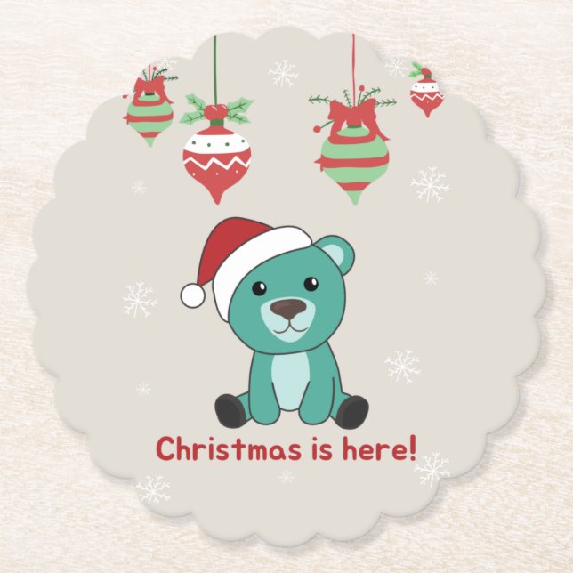 Colourful Bears Merry Christmas Winter Animals Bea Paper Coaster (Front)