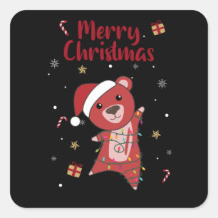 Colourful Bears Merry Christmas Winter Animals Bea Square Sticker
