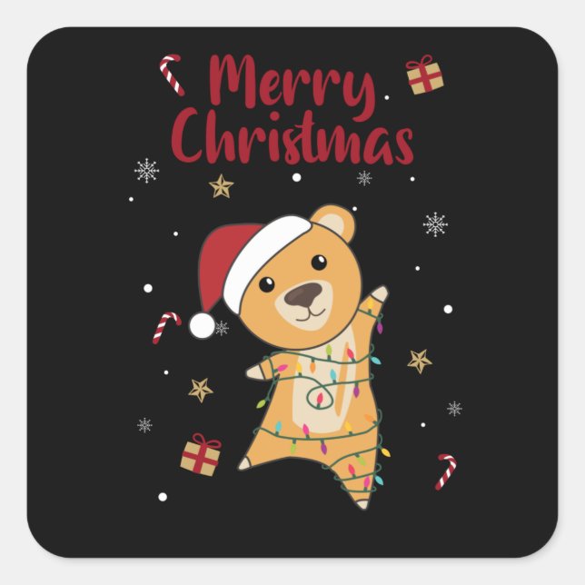 Colourful Bears Merry Christmas Winter Animals Bea Square Sticker (Front)