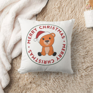 Colourful Bears Merry Christmas Winter Animals Bea Throw Pillow