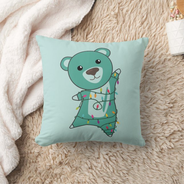 Colourful Bears Merry Christmas Winter Animals Bea Throw Pillow (Blanket)