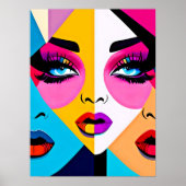 Colourful Beautiful Abstract Women Face Pop Art Poster (Front)