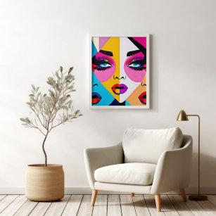 Colourful Beautiful Abstract Women Face Pop Art Poster