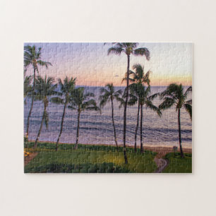 Colourful Beautiful Beach Resort Green Palm Trees Jigsaw Puzzle
