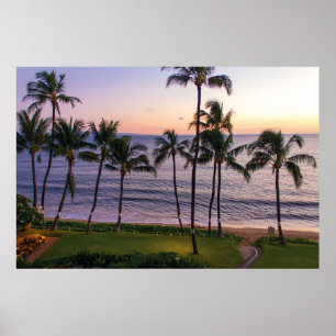 Colourful Beautiful Beach Resort Green Palm Trees Poster