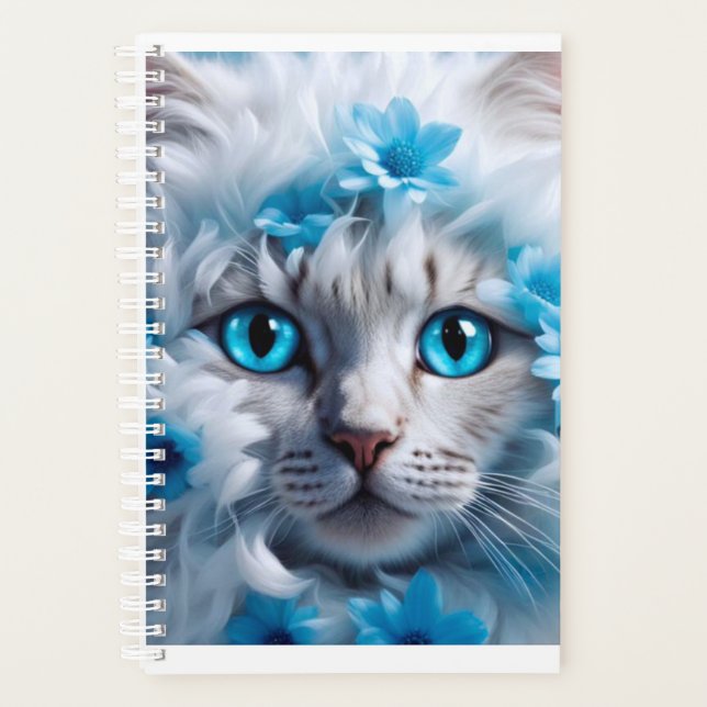 Colourful beautiful Cat design blue  planner  (Front)