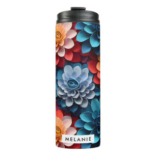 colourful beautiful flowers personalized name thermal tumbler
