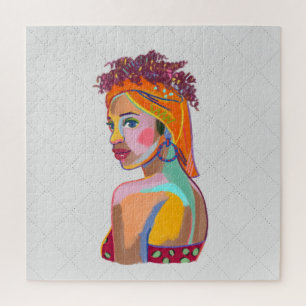 Colourful Beautiful Girl Art Abstract Design Jigsaw Puzzle