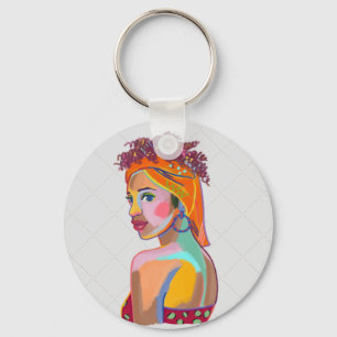Colourful Beautiful Girl Art Abstract Design Keychain