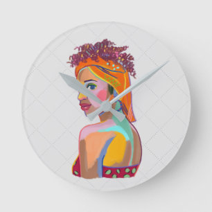 Colourful Beautiful Girl Art Abstract Design       Round Clock