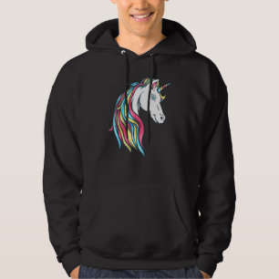 Colourful Beautiful Rainbow Unicorn Head Flowing M Hoodie