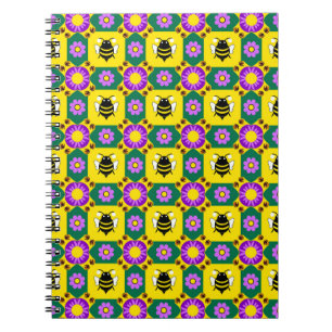 Colourful Bee and Flower Pattern Notebook
