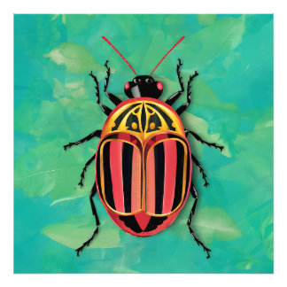 Colourful beetle with red, black, and yellow strip photo print
