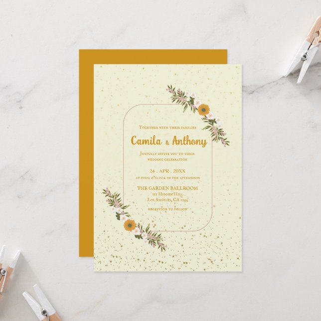 Colourful Beige Corner Wildflower Boho Rustic  Invitation (Front/Back In Situ)