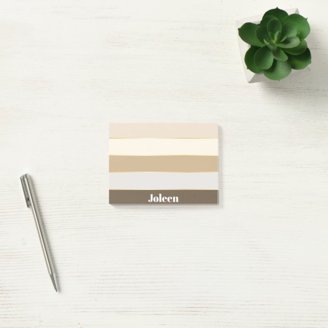 Colourful Beige Gold Personalized Colour Stripes Post-it Notes (Office)