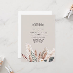 Colourful Beige Pampas Wedding Invitation