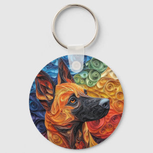 Colourful Belgian Malinois Dog Portrait Keychain
