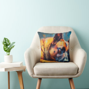 Colourful Belgian Malinois sleeping Throw Pillow