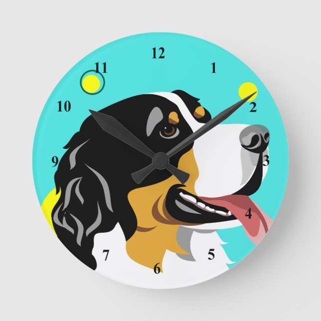 Colourful Bernese Mountain Dog Clocks (Front)