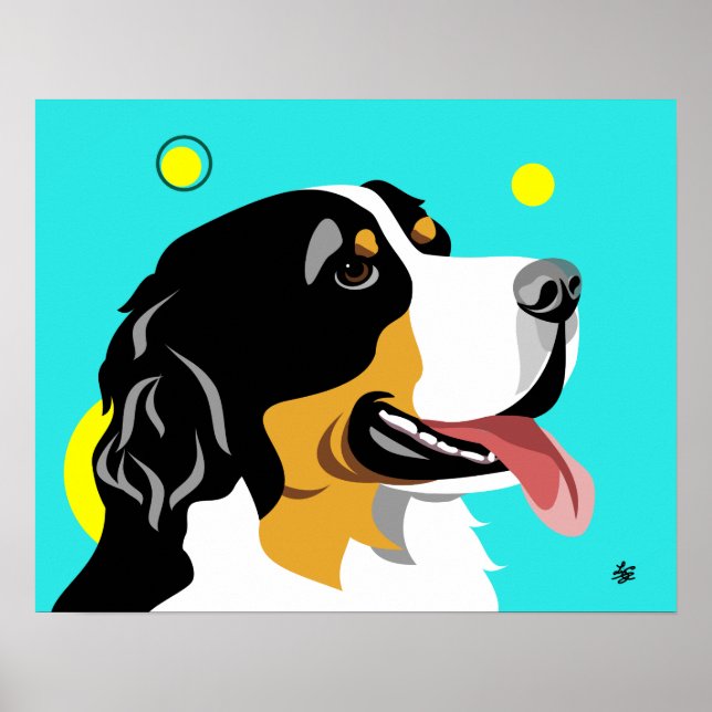 Colourful Bernese Mountain Dog Poster (Front)