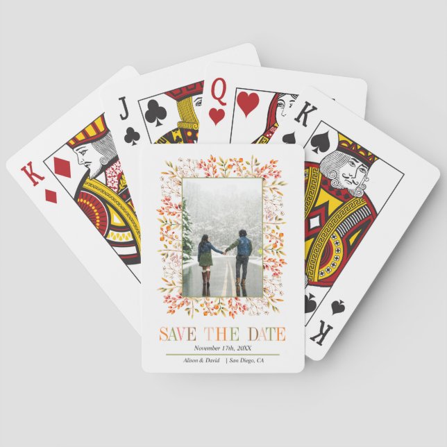 Colourful berries, leaves border fall Save the Dat Playing Cards (Back)