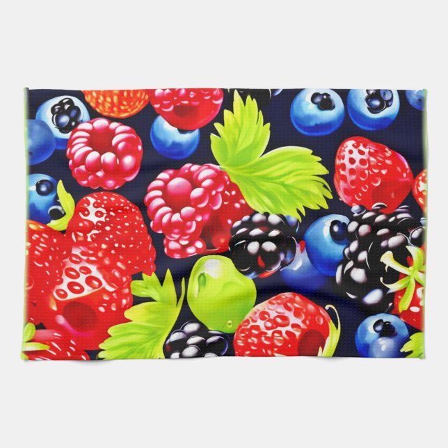 Colourful Berry Medley Design Kitchen Towel (Horizontal)