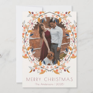 Colourful Berry Wreath Photo Frame Holiday Card