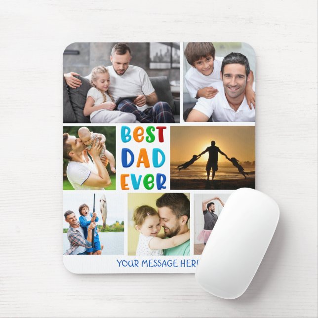 Colourful BEST DAD EVER Photo Collage Personalized Mouse Pad (With Mouse)