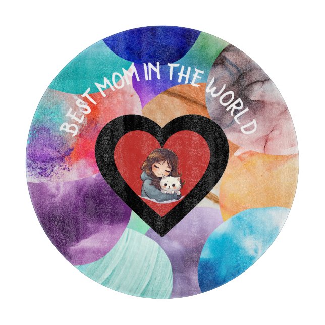 Colourful Best Mom In The World Grandma Mom Aunt Cutting Board (Front)