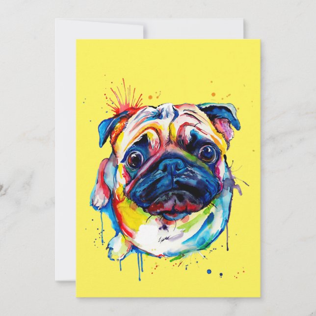 Colourful Best Pug Dog Lover Ever Thank You Card (Front)