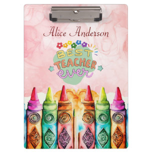 Colourful Best Teacher Ever Rainbow Crayon Clipboard