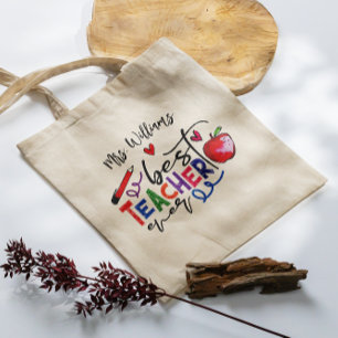 Colourful Best Teacher Ever Typography Tote Bag
