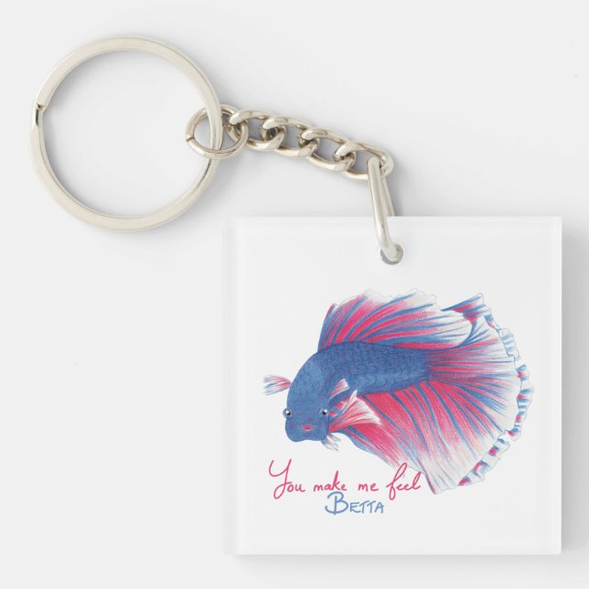 Colourful Betta fish with text Keychain (Front)