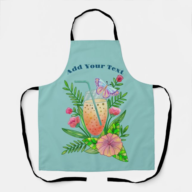 Colourful Beverages, Butterfly and Flowers  Apron (Front)