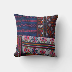 Colourful Bhutan Textiles Throw Pillow