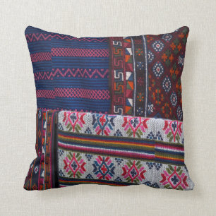 Colourful Bhutan Textiles Throw Pillow