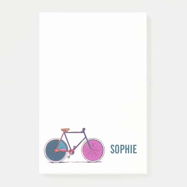 Colourful Bicycle Line Art Drawing Personalized Post-it Notes (Front)