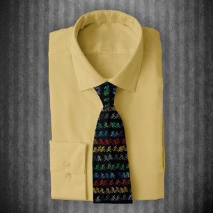 Colourful Bicycle Pattern on Black Tie