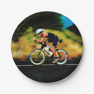 Colourful Bicycle Rider With Your Personal Name Paper Plate