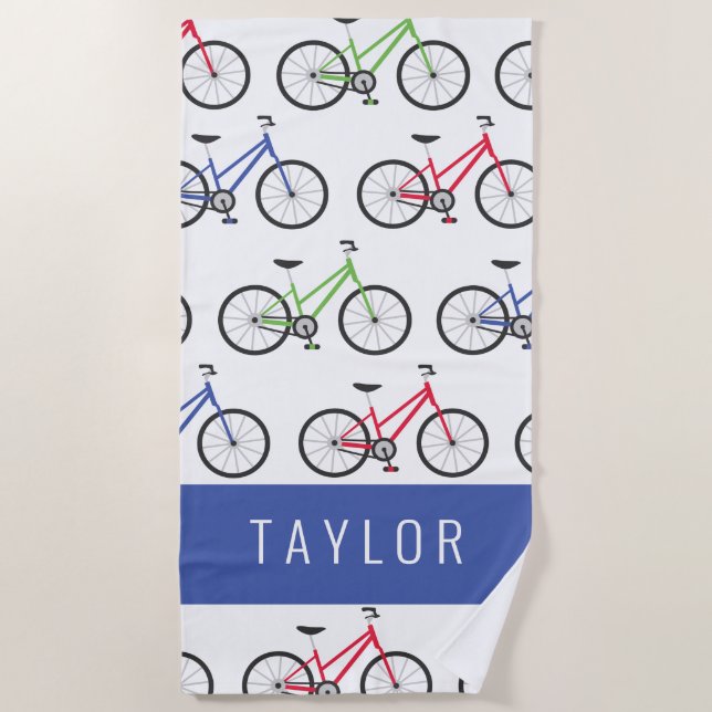 Colourful Bicycles Personalized Beach Towel (Front)