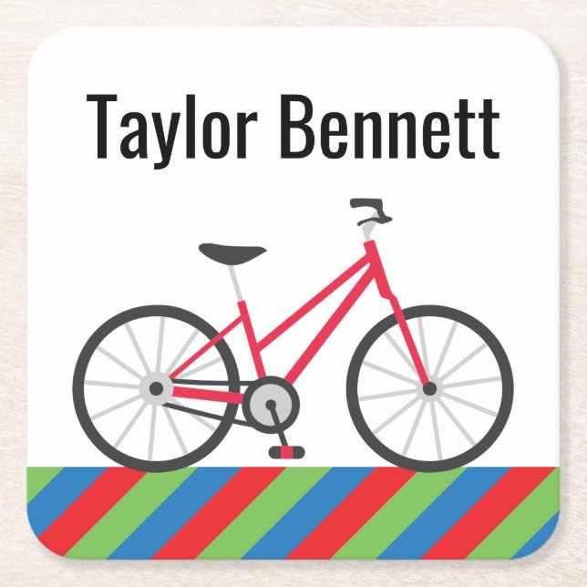 Colourful Bicycles Personalized Paper Coasters (Front)