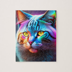 Colourful Big Cat With Rainbow Colours Neon Lights Jigsaw Puzzle