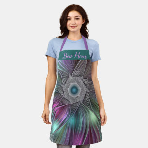 Colourful Big Flower Abstract Fractal Best Mom Apron