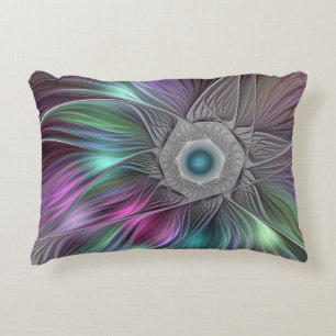 Colourful Big Flower Abstract Trippy Fractal Art Accent Pillow