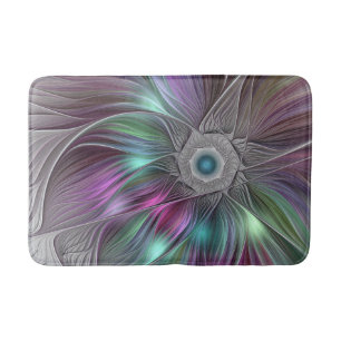 Colourful Big Flower Abstract Trippy Fractal Art Bath Mat