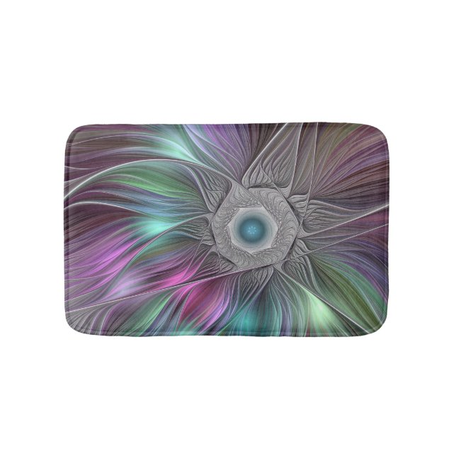 Colourful Big Flower Abstract Trippy Fractal Art Bath Mat (Front)