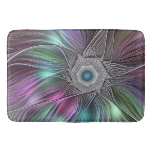 Colourful Big Flower Abstract Trippy Fractal Art Bath Mat