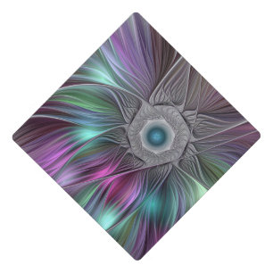 Colourful Big Flower Abstract Trippy Fractal Art Graduation Cap Topper