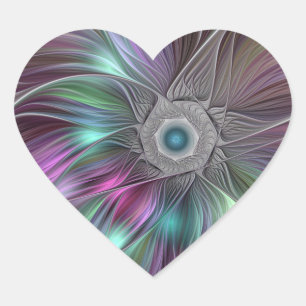 Colourful Big Flower Abstract Trippy Fractal Art Heart Sticker