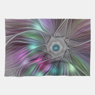 Colourful Big Flower Abstract Trippy Fractal Art Kitchen Towel